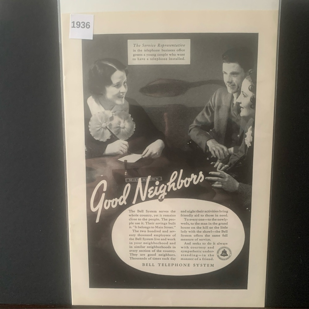 Vintage 1936 Bell Telephone System Good Neighbors Ad Advertisement